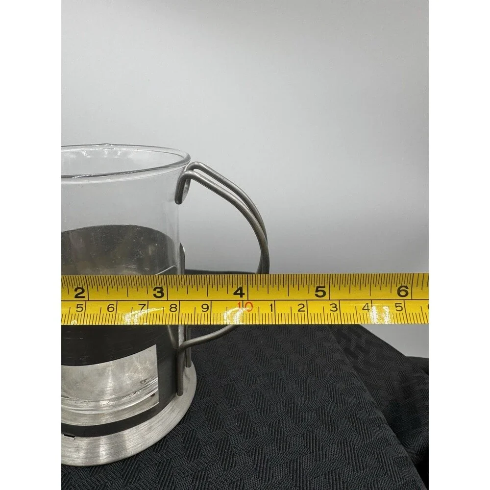 2 Vintage French Press Coffee Cups/Mugs Glass and Stainless